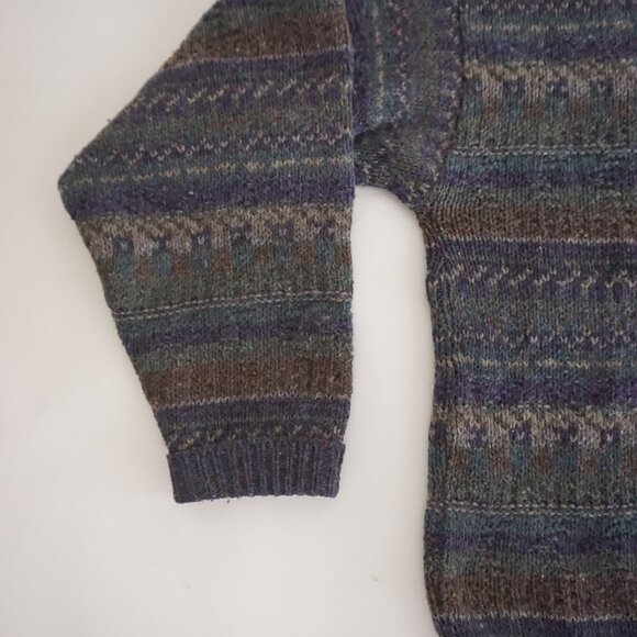 Vintage Eddie Bauer Wool Sweater Blue Green Brown Fair Isle Knit 90s Crewneck M - Picture 7 of 11